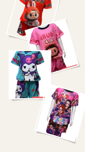 New Kids Terno Set Polyester Cartoon Print 3-11 Years