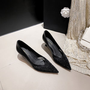 Spring 2025 Fashion High Heels Pointed Toe mid Heel Womens Shoes Diamond Encrusted Wedding Shoes Party Single Shoes Soft Leather