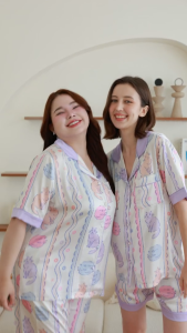 ชุดนอน Muslin Pajamas Silk Satin รุ่น Pastel Purr (N5147 T5147) | ชุดนอนผู้หญิง