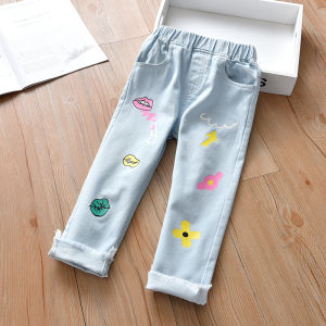 Girls Casual Denim Jeans Spring Autumn Wear Outdoor Medium Waist Trousers Childrens Cotton Blend Long Pants Korean Style