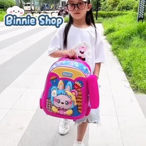 Balo tiểu học Capybara Labubu hoạ tiết 3D tặng kèm túi đựng bút Cặp đi học cấp 1 cho bé trai bé gái BINNIE SHOP PK2050