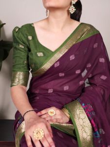 (PREORDER) poly Cotton Sarees with Kalamkari Printed With Zari Boder