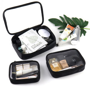 【♡Lovely girls house♡】Portable Black Transparent Cosmetic Bag Large Capacity Toiletries Bag Travel Storage Bags