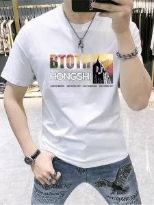 Mens Slim Fit Short Sleeve T-Shirt Pure Cotton round Neck Breathable Youth Fashion Summer New Arrival Printed Casual Top
