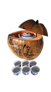 Bộ bình ủ trà trái dừa khắc chữ Bình An / Bình trà 04 - 09 lít / Giữ ấm từ 3 - 6 giờ / Sản phẩm sản xuất thủ công tại Bến Tre