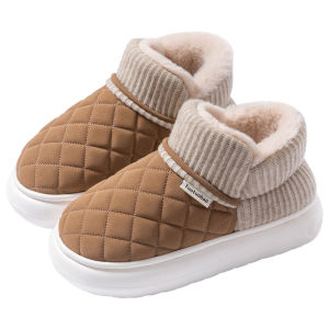 Womens Winter High-Top Fleece Lined Snow Boots Cotton Slippers Waterproof Anti-Slip Couples Outdoor Warm Booties with Wedge