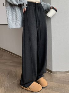La Chapelle High Waist Wide Leg Pants Womens Casual Deep Grey Autumn 2025 New Loose Fit Straight Cut Trousers