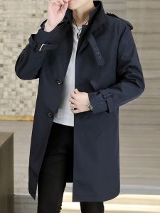 ROMON | Lormen Mens Longline Casual Jacket Trendy Loose Fit Stand Collar Windbreaker Outerwear Polyester Fiber Business Casual Style