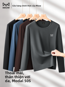 Áo thun nam MiiOW Catman vải cotton dài tay kháng khuẩn