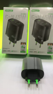 GERLAX GA-44S Batok Black Adapter LED 45W Type-C PD 45W & USB QC 3.0 Fast Charger Dual Port
