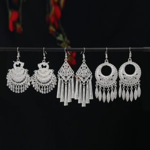Handmade Silver Tassel Earrings for Women with Vintage Ethnic Style Alloy Plated Gold Dance Stage Versatile Long Hanging Earings