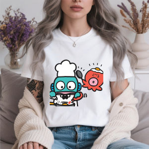 Sanrio | Womens Hangyodon Chef Mode Print Soft Cotton Summer Fashion T Shirt Casual Comfy Summer Top Daily Wear Tops