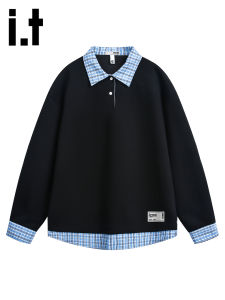 izzue | Grid Pattern Faux-layered Casual Sweatshirt