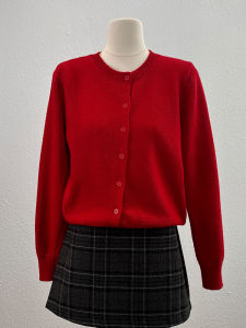 เสื้อคาร์ดิแกนถักสีแดง ทรงหลวม แขนยาว ปกติ คอกลม เสื้อคลุมกันหนาวสำหรับผู้หญิง แฟชั่นฤดูใบไม้ร่วง/ฤดูหนาว เสื้อคลุมกันหนาวแบบเดี่ยว ปกติ