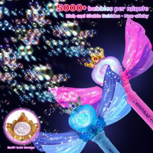 Automatic Princess Bubble Wand with LED Lights & Music，360° Leak-Proof Bubble Toy for Kids Perfect for Parties & Outdoor Fun