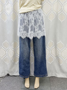 กระโปรงทรงเอผ้าลูกไม้สีขาวสำหรับผู้หญิง ฤดูใบไม้ร่วง 2025 กระโปรงทรงเอเอวกลาง ความยาวปานกลาง กระโปรงทรงเอเอวสูง