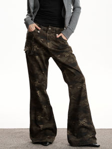 VATTY American Retro Camouflage Multi-Pocket Work Pants Womens Spicy Girl Slim Straight Leg Micro Flare Casual Trousers