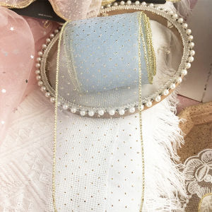Width 7cmGauze RibbonPure ColorWith Golden DotDIY Handmade Bow Tie Hairpin MaterialsGift Flower Bundle Packaging Decor Lace