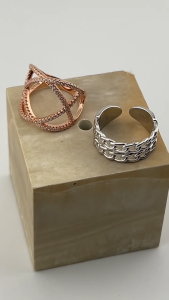 MILLENNE Millennia 2000 Double Chain Link White Gold Ring with 925 Sterling Silver