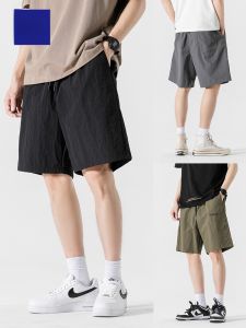 ROMON | Lormen Mens Summer Thin Loose Straight Leg Elastic Casual Beach Five-Quarter Ice Silk Mid-Thigh Shorts Youth Active Style