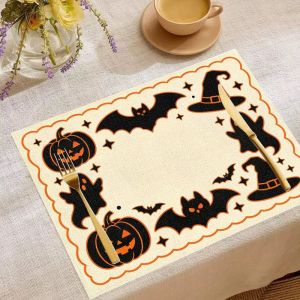 Bộ Thảm Trải Bàn Lễ Tạ Ơn Halloween VIKAMA - 2/4/6 CÁI Tấm Lót Bàn Hình Quả Bí Ngô Ma Dơi Lá Phong Chống Trượt Thấm Hút Để Trang Trí Bàn Ăn