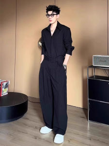 Premium Casual Mens Long Sleeve Striped Set Autumn Atmosphere Unique Style Korean Long Pants Long Sleeve Shirt Ensemble