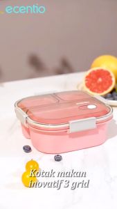 ECENTIO Pink Lunch Box 3 grid 1100ml Anti Tumpah dan Kotak Sup 140ml