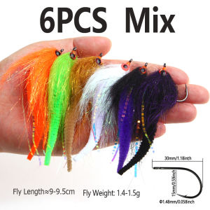 2-6PCS #3/0 Small Dragon Tail Streamer Flies Bass Pike Big Game Musky Fly Fishing Flies Saltwater Baitfish Trolling Lures