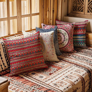 Retro Ethnic Style Pillow Bohemian Folk Song Restaurant Sofa Backrest Cushion Pub Bedding Universal Crystal Ultra Soft PP Cotton