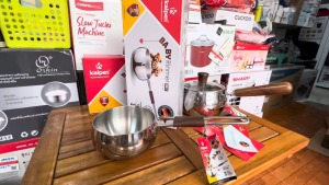 Quánh Inox 3 lớp thân đúc đáy liền có miệng rót Kalpen Baby Rinmer size 12cm chuẩn Đức bảo hành 5 năm