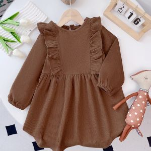 Autumn New 3-7 Years Girls Fashion Costumes O-Neck Long Sleeve Dress 1 Pc Children Casual Solid Wear