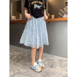 Bộ Đồ Hè In Chữ Ngọt Cổ Tròn Tay Ngắn Họa Tiết Chấm Bi Xanh
