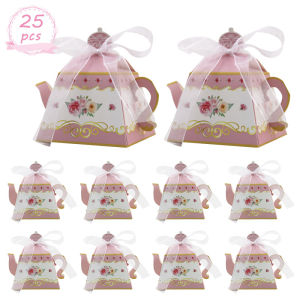 25PCS Mini Flower Tea Party Gift Box - Spring Teapot Candy Box Vintage Style Supplies for Wedding Birthday Shower Favor