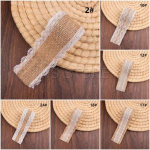 Ins กว้าง 5cm ยาว 2m ม้วนริบบิ้นผ้ากระสอบแต่งด้วยลูกไม้สไตล์วินเทจ สำหรับตกแต่งของขวัญ Linen lace