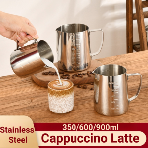 Stainless Steel Coffee Latte Mug Milky Coffee Frother Jug with Scale Cappuccino Sculpture Cup