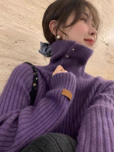 Áo Len Cổ Cao Bằng Lông Cừu Sang Trọng Thoải Mái Dài Tay Thời Trang Ấm Áp Thường Ngày Áo Len Dệt Kim Áo Len Bằng Lông Cừu