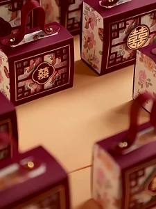 10 Chiếc Màu Đỏ Phong Cách Trung Hoa Di Động Hộp Kẹo Có Tay Cầm Cho Đám Cưới Tiệc Sinh Nhật Sô Cô La Đóng Gói Vật Dụng