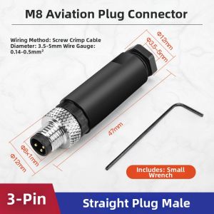 kuicc | Waterproof M8 M12 Sensor Connector Male Female Straight Bend 345 Pin