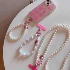 [Hàng sẵn có] 1PC ngọc trai Keychain màu hồng tình yêu dây xích điện thoại kẹp sáng tạo thẻ điện thoại dây treo chéo trở lại chống mất Móc Chìa Khóa Túi điện thoại di động Mặt dây chuyền