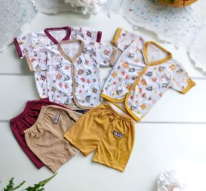 3 setel (6pcs) setelan baju bayi pendek size S M arsell SNI
