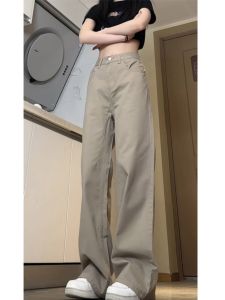 กางเกงขายาวทรงตรงเอวสูงสำหรับผู้ชาย กางเกงขายาวทรงตรงยาวถึงพื้น สไตล์สตรีทอเมริกัน กางเกงขายาวทรงตรงสำหรับใส่ทำงาน
