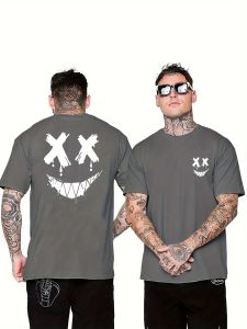 2025 Summer New Mens T-shirt Casual and fashionable with smiley face printed outdoor street mens T-shirt
