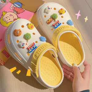 Thin Stripe Young Adult Heart Cute Cartoon Hole Shoes Womens Summer Drooping Feeling Platform Shoes Thick Bottom Toe Cap Sandals Ins