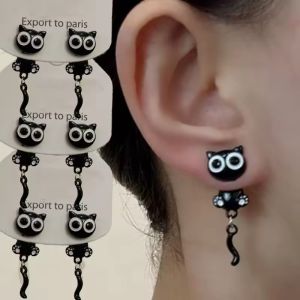 Creative Black Cat Design Stud Earrings Zinc Alloy Jewelry Punk Simple Cartoon Black Kitten Earrings for Women Party Earrings