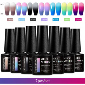 MEET ACROSS 7pcs Glitter Shimmer Thermal Gel Nail Polish Set 3 Layers Color Changing UV LED Gel Kit for Nail Art DIY Manicure