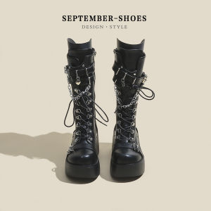 รองเท้าบูทมาร์ตินทรงหนาสำหรับผู้ชายและผู้หญิง สไตล์ปังก์ ทรงหนา ทรงยาว ทรงกลาง รองเท้าบูทสไตล์โกธิกสำหรับวัยรุ่น