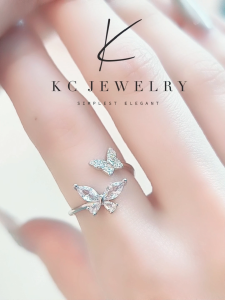 KC Jewelry S925 Silver - White Gold Plated Diamond Twin Butterfly Ring