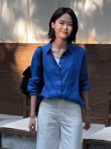 YUFUQING | French Style Blue Long Sleeve Shirt Women Casual Polo Collar Early Autumn New Fashion Commute Top Versatile Loose Fit Comfortable