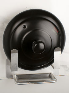 Home Kitchen Aluminum Pot Lid Holder Wall Mounted No Drilling Required Multi Functional with Water Catching Tray Storage