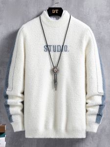 ROMON | Lormen Mens Mid-High Collar Thickened Winter Sweater Mink Velvet Loose Casual Inner Wear Knitted Shirt Fashion Urban Style